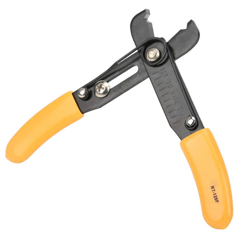 Heavy Duty Adjustable Wire Stripper And Mini Cutter Pliers For 0.5 To 4.0 Mm Wired Gear Real Deal Yellow Electrician Tool angled view with rubber grip handles.