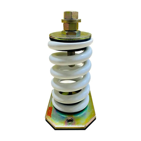 Heavy Duty Steel Spring Mount Isolators Serve Up Killer Vibration Damping For Rugged Gear With 2755 Pound Capacity Plus One Inch Deflection Fully Height Adjustable Zinc Coated Kit Pack Of Four Units To Handle Every Jaw Dropping Tremor - Close-up view of a spring mount isolator.
