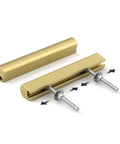 Gold Finish Adjustable Drawer Pulls 10 Pack For Kitchen Cabinets With Unlimited Hole Spacing, showing adjustable screws and satin gold finish