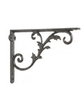 Decorative metal bracket with scroll design, ideal for floating shelves. Black Iron Wall Shelf Bracket For Industrial Rustic Decor, 1 piece.