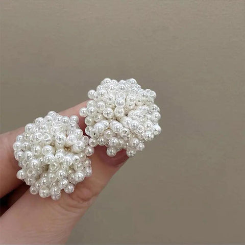 Y2K Vibe Vintage Pearl Bead Cluster Stud Earrings For Women White Boho Chic Jewelry Lightweight Comfort Perfect Everyday Glam Hypoallergenic Post Subtle Shine For Any Outfit, 1.18in