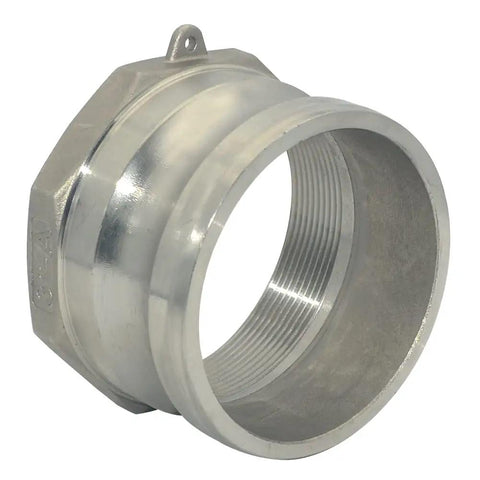 Female Pipe Threads 3 Inch Type A Trash Pump Adapter Male Camlock And Groove Hose Fitting Stainless Steel 316 For Vacuum Trucks Beefy Heavy Duty Suction And Discharge Line Assembly, threaded end view