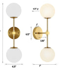 Modern Wall Sconce 2 Light Industrial Mid Century Vanity Light With White Globe Glass Shade Brushed Brass Gold Finish For Bathroom Or Hallway Sleek Home Decor That Pops, with dimensions