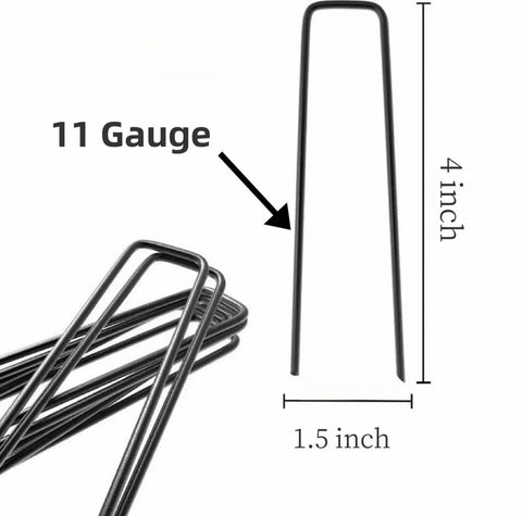 Heavy Duty 4 Inch Black Galvanized Landscape Staples 25 Pack 11 Gauge U Shaped Ground Stakes Anti Rust for Weed Barrier Irrigation