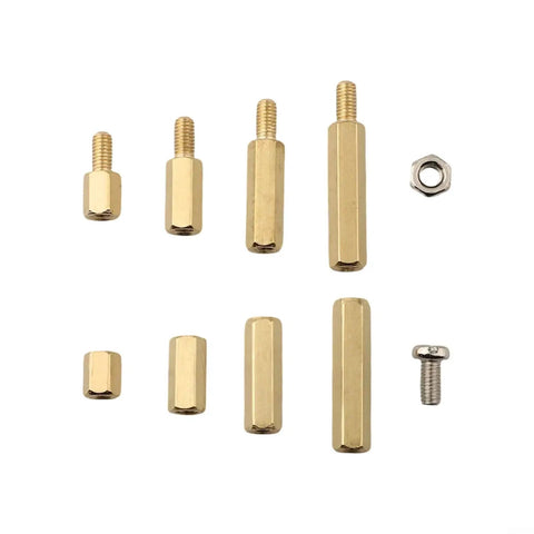 120 Piece M3 Brass Hex Standoff Spacer Kit With Stainless Steel Screws And Nuts For Motherboard PCB Electronics Projects Includes Assorted Lengths And Organized Storage Box Silver And Gold Built For Board Builders And Gear Nerds. Brass hex standoffs and screws set