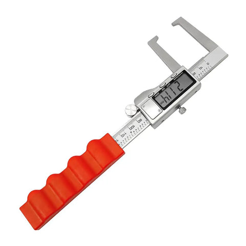 Digital Disc Brake Rotor Caliper with Large LCD Screen featuring a red grip and LCD display for precise measurement.