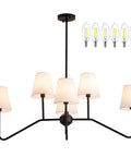 Awesome 39 Inch Matte Black Six Light Kitchen Island Chandelier With Fabric Shade That Brings Soft Warm Glow And Modern Style
