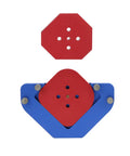 Heavy Duty Aluminum Alloy Router Template With Round Arc Positioning And Angle Guide Built Damn Tough For Woodworking Smooth As Butter Routing Jig with red and blue radius plates.
