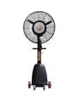No Sweat Commercial Misting Fan Delivers Beast Mode High Velocity Airflow For Restaurants And Warehouses Featuring Rock Solid Metal Housing And Quick Adjustable Tilt Swivel In Blue, front view.