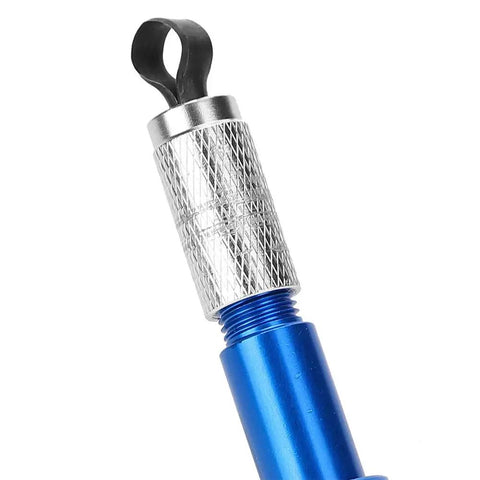 Close-up of a Floor Welding Electrode Leveler Tool With Three Blades, PVC Skiving Knife, Aluminum Alloy Body, Ergonomic Grip, Blue
