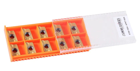 APKT1604 TiN Coated Carbide Inserts For Steel Machining, 10 Pc Set in plastic case, side view