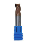 5/16 in solid carbide end mill with 3 flutes, 37° helix, ZRN-coated, blue holder (front view)