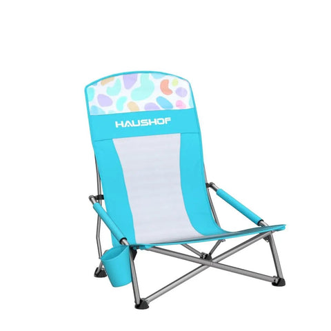 Low Seat High Back Beach Chair With Mesh Back Folding Design Lightweight Grab And Go Outdoor Camping Chair With Cup Holder