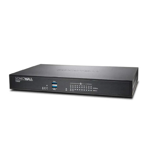 Front view of TZ600 Dual Band Business Router With 8x5 Support, Enterprise Grade Firewall, Advanced VPN, compact design.