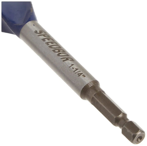 Top Rated Tri Flute Wood Drill Bit For Knocking Out Clean Holes Fast Through Lumber Builds With A Sturdy Hex Shank That Locks Tight In Any Quick Change Chuck, 1 1/4 inch size.