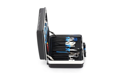 Pro Grade 100 Piece Tool Set in Durable Hard Shell Case with Aluminum Frame for Quick Grab and Go Jobs, open and organized