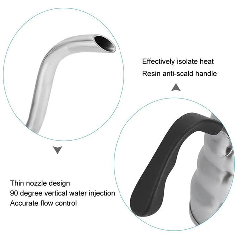Gooseneck Coffee Kettle 304 Stainless Steel, 1200ml Capacity with precision spout and anti-scald handle design detail.