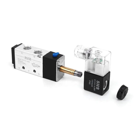 Heavy Duty Single Coil Solenoid Valve With Slick One Quarter Inch Npt Fittings Pilot Operated Electric Switch Designed For Tight Garage Spaces Reliable Dc Twenty Four Volt Pull Smooth Shifting Five Port Two Position Setup Built Tough For Grind
