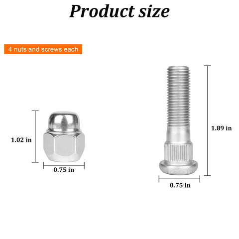 Measurements of 8 Piece M12x1.25 Wheel Hub Bolt Stud And Nut Set For Cars Steel Chrome Lug Kit With Lug Nuts Replacement OEM 28171AJ000 28365FE001