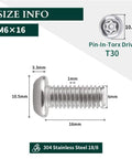 M6 x 16mm Badass M6 Security Torx Button Head Machine Screws 30 Pack Kit With Included T30 Driver Bit Made From Slick 304 Stainless Steel 18-8
