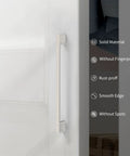Side view of a zinc alloy cabinet handle with brushed satin nickel finish, highlighting features: solid material, rust-proof, smooth edge.