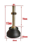 Heavy Duty Furniture Leveling Feet 8 Pack Adjustable Screw Legs With 60mm Base Plate M24x200mm side view, showing measurement details.