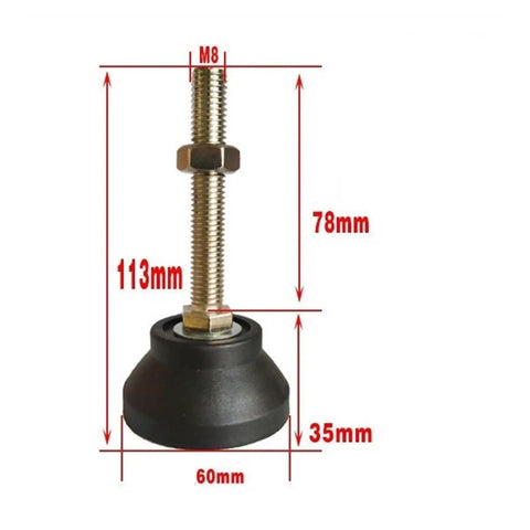 Heavy Duty Furniture Leveling Feet 8 Pack Adjustable Screw Legs With 60mm Base Plate M24x200mm side view, showing measurement details.