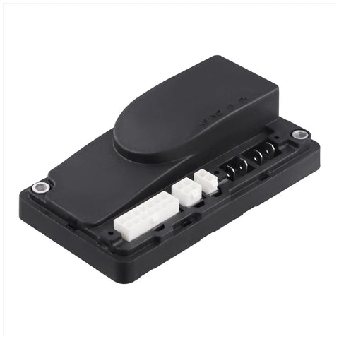 Get This Heavy Duty Recise Electric Stacker Controller For Forklifts. 24 Volt 90 Amp Motor Throttle Drive Module showing black aluminum housing.