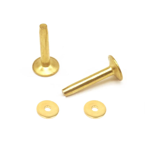 Fifty Pack Dang Solid Brass Stud Rivets And Flat Washers Size 12 Three Quarter Inch Long tough brass rivets and washers for leather crafting.