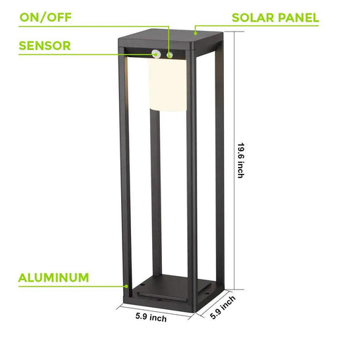 Outdoor Solar Floor Path Light With Motion Sensor Cordless Aluminum Garden Lamp For Deck And Yard IP44 Waterproof, 20-inch dimensions shown