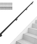 Heavy Duty Black Metal Stair Railing Wall Mounted Non Slip Handrail For Indoor Outdoor Stairs Solid Safety Grab Bar with brackets on stairs.