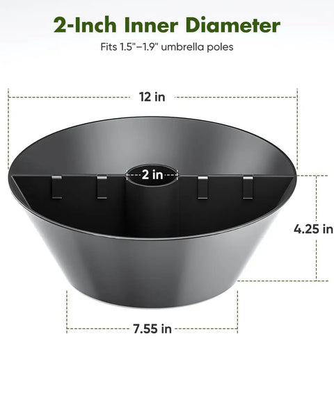No Fuss 2 In 1 Umbrella Planter For Patio Table And Pole With Umbrella Hole Fits Poles Up To Two Inches Diameter Black PVC