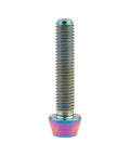 M5x25mm rainbow titanium bolt with tapered head, anodized multi-color finish for hardware use.