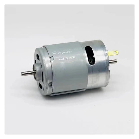RS-385PH-18100 Mini Dual Shaft DC Motor, 6V-24V, High Speed 6200-24000 RPM, 28mm Size, side view showing shafts and vents