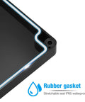 Corner view of a Waterproof ABS Plastic Electronics Project Box Enclosure 200mm By 120mm By 75mm Black with a highlighted rubber gasket