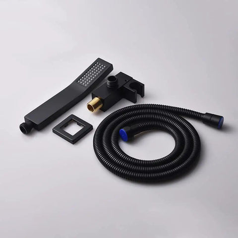Brass Handheld Shower Head Kit With Square Head Design, 59 Inch Stainless Steel Hose, Adjustable Solid Brass Bracket, Matte Black Finish
