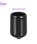 20 Pack Three Eighths Inch Black Screw Thread Protectors Rubber End Caps Bolt Covers For Screws Bolts Furniture Feet Pipe Ends And Fence Railings Nine Point Five Millimeter Inner Diameter Easy Snap On Durable Protective Caps, close-up view showing size of 9.5 mm inner diameter.
