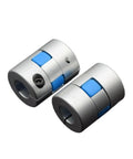 One Piece Three Jaw Flexible Shaft Coupling D25L30 Aluminum Motor Connector For Pneumatic CNC Equipment 5 To 12 Mm Bore Size with blue accents.