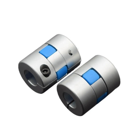 One Piece Three Jaw Flexible Shaft Coupling D25L30 Aluminum Motor Connector For Pneumatic CNC Equipment 5 To 12 Mm Bore Size with blue accents.