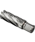 Oscarbide 7/8 in annular cutter, 2 in depth of cut, 3/4 in Weldon shank with pilot pin, angled view.