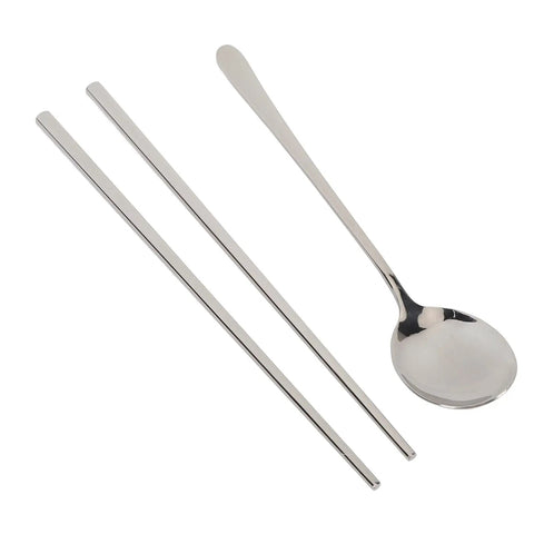 Stainless Steel Travel Utensils Set With Case, Portable Silverware Kit With Chopsticks And Spoon, ideal for outdoor camping.