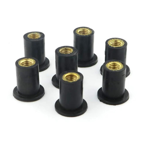 Rubber well nuts with brass threads, part of the Motorcycle Fairing Bolt Kit for CBR1000RR 2006 2007 Body Screws and Fasteners Titanium Finish
