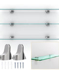 Adjustable Zinc Alloy Wall Mount Shelf Brackets for Glass Shelves, Silver Floating Supports, Smooth Finish, Easy Install