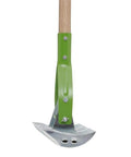 15 Inch Adjustable Self Cleaning Thatch Rake With Hardwood Handle For Lawn Care Curved Tines For Clearing Dead Grass Clippings Comfortable 10 Inch Grip Durable All Purpose Yard Rake, showing green metal attachment and curved tines.
