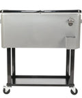 Front view of 80 Quart Rolling Cooler Cart For Outdoor Parties, Ice Chest Beverage Bar Stand Up Trolley With Locking Wheels, gray finish