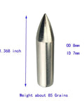 Glue On Field Points Archery Tips For 7mm Arrow Shafts, 1.368 Inch Long, 8mm Outside Diameter, 85 Grain Steel Points shown with measurements