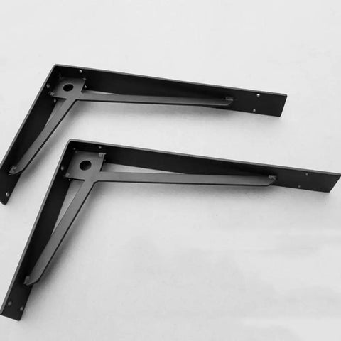 Heavy Duty Black Metal Shelf Brackets Rock Solid Wall Mount Support for strong shelving in black finish, set of 2.