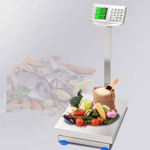 Heavy Duty Digital Floor Scale Featuring HD LCD Screen And Stainless Buttons Dead On Accurate Up To 660 Pounds Foldable Platform for weighing vegetables and fish.