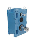 Workhorse Modular Gearbox Reducer Assembly Forged Tough For Pallet Jack Wheel Drives And Commercial Lift Truck Axle Systems Drop In Industrial Upgrade, blue metal construction with two shiny output shafts.