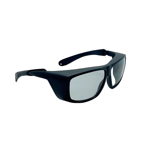 Bombproof CO2 Laser Goggles With Rock Solid OD 6 Plus Filter And Hella Clear 75 VLT Lens For Engraving Cutting And Marking Projects CE EN207 Certified rugged black safety glasses with a lightweight frame.
